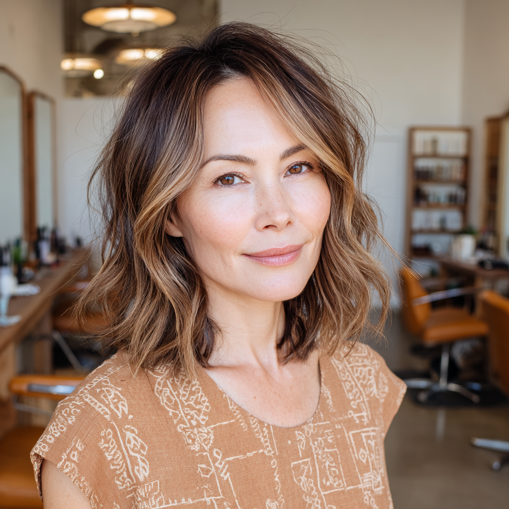 Effortlessly Textured Brown Waves with Luminous Highlights