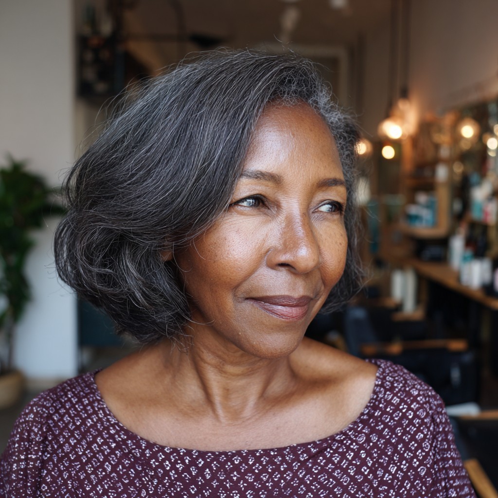 Elegant Layered Gray Bob with Soft Waves