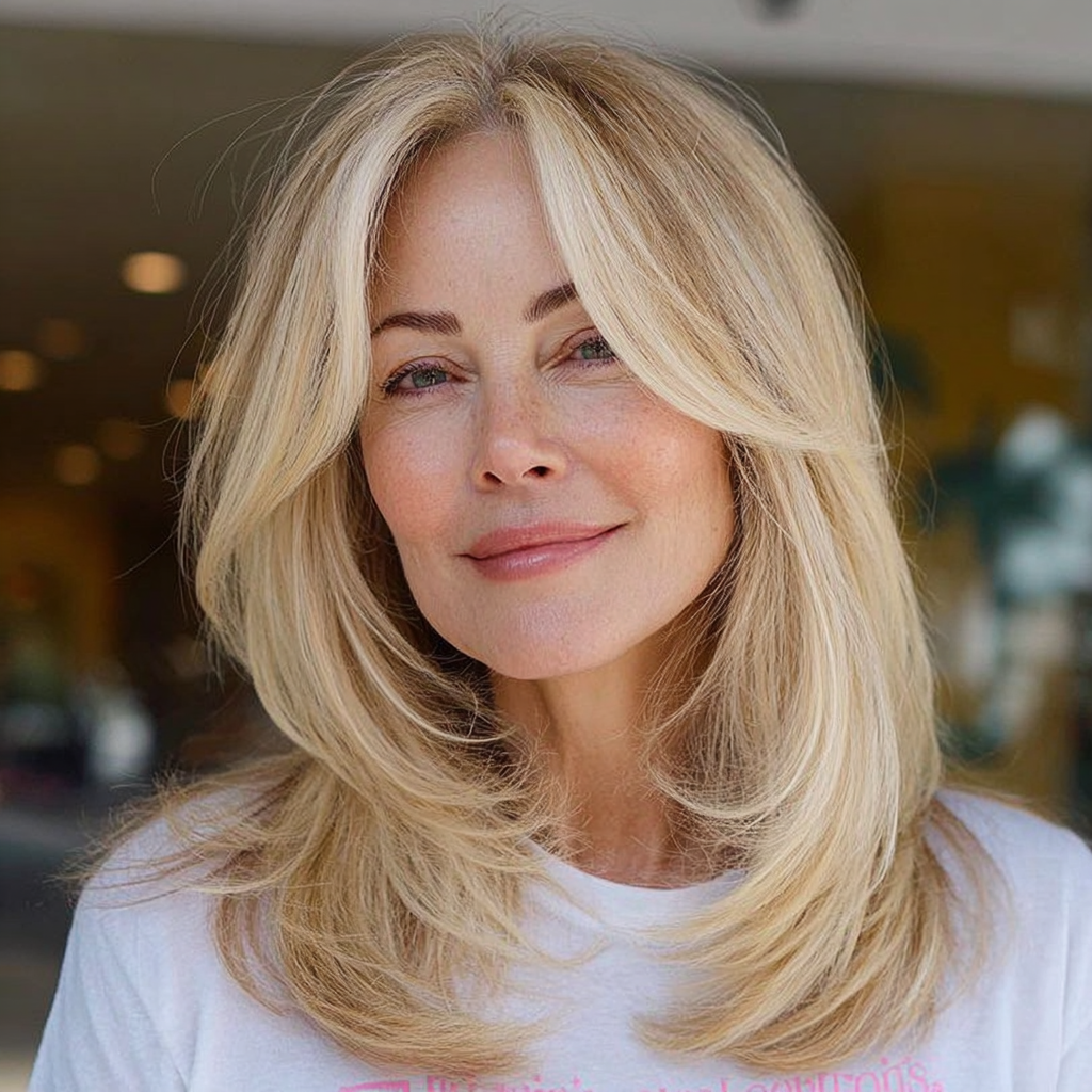 Elegant Long Layered Blonde Cut with Face-Framing Highlights