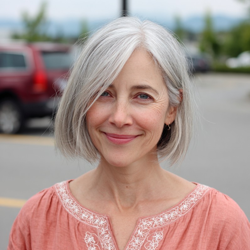 Elegant One-Length Silver Bob with Soft Movement