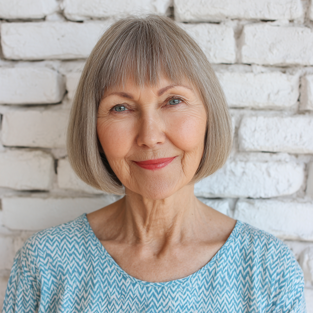 Elegant Silver Bob with Soft Baby Bangs