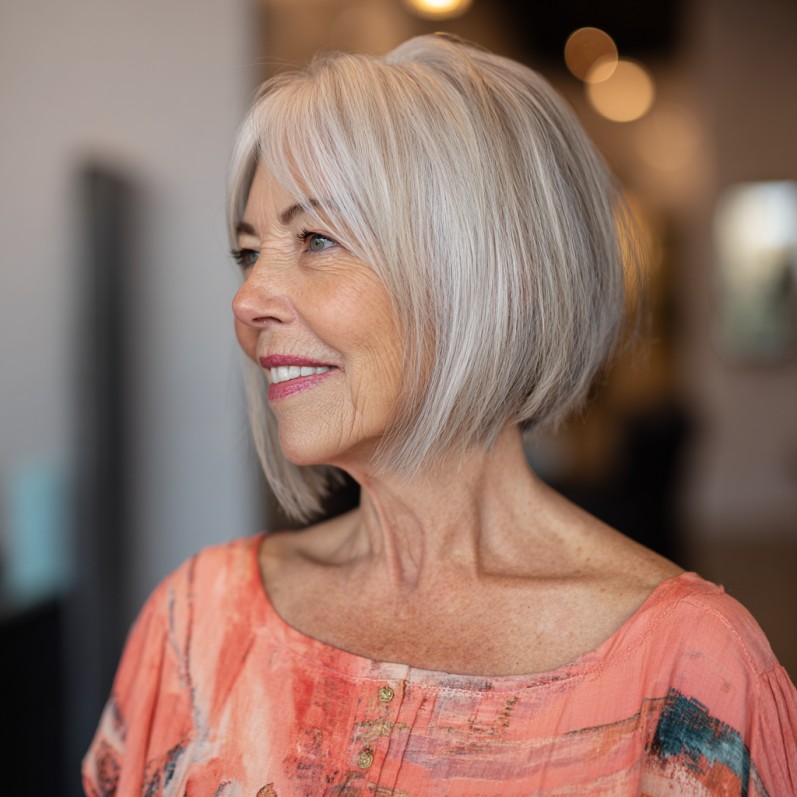 Modern Silver A-Line Bob with Soft Layers