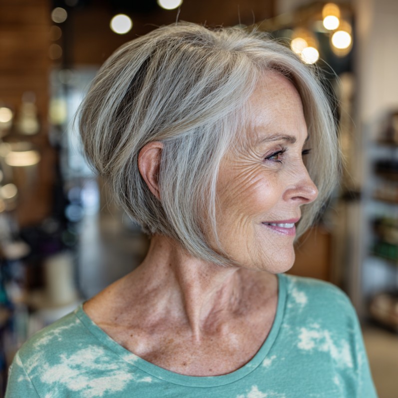 Modern Silver A-Line Bob with Subtle Layers