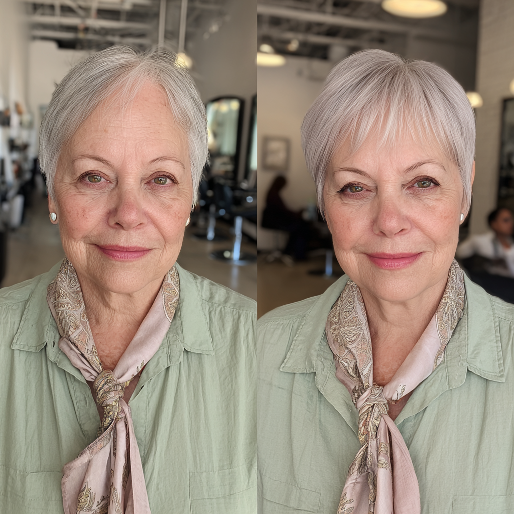 Modern Silvery Pixie Cut with Soft Baby Bangs