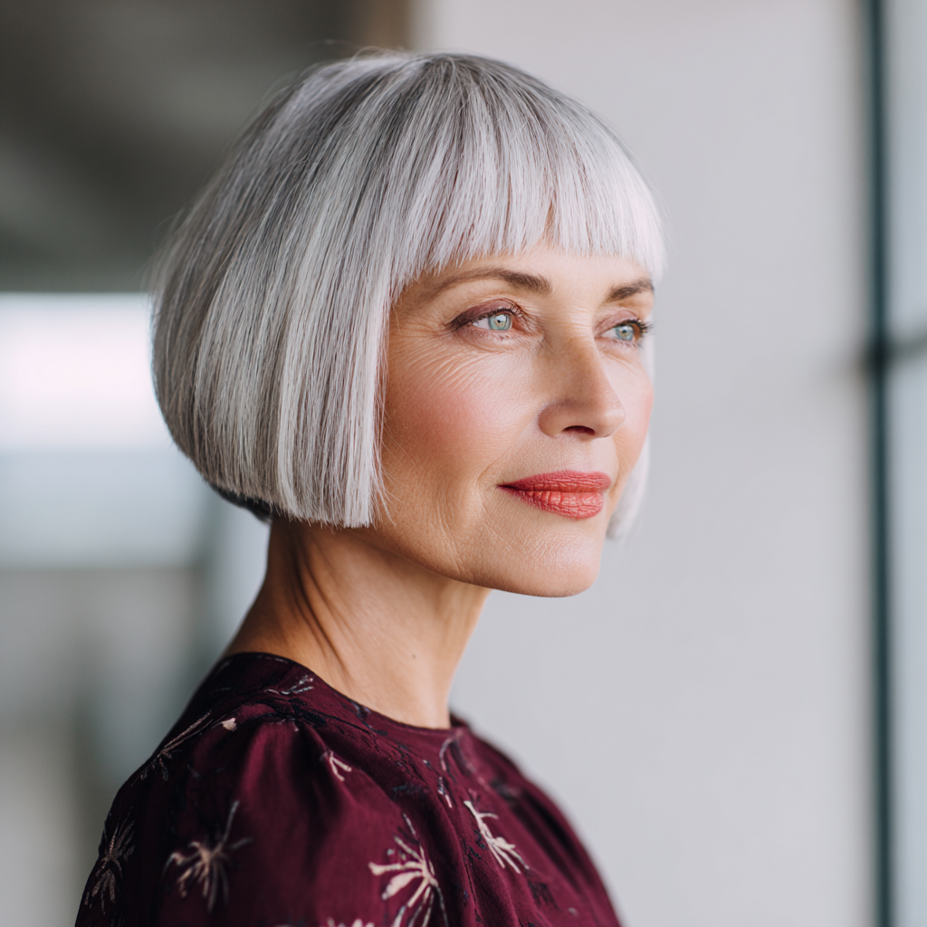 Modern Sleek Bob with Soft Baby Bangs