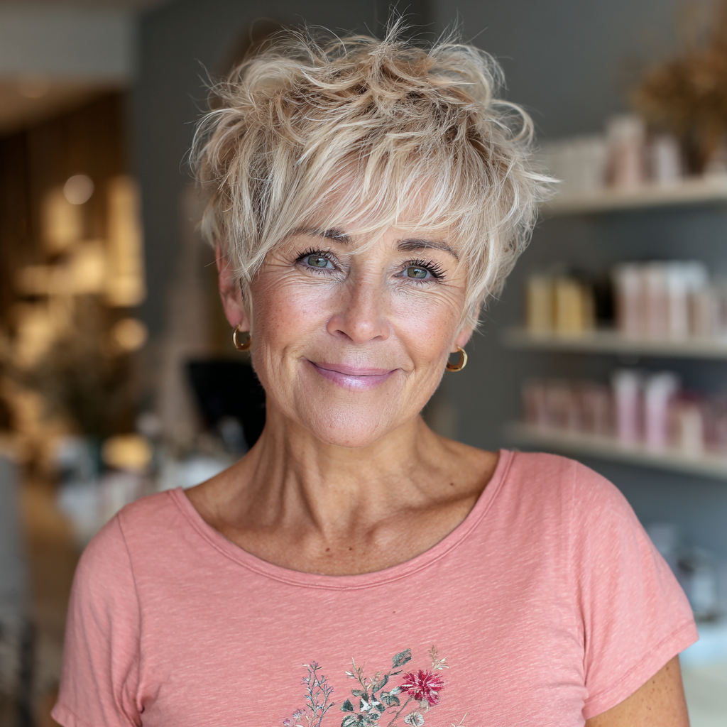Modern Textured Short Blonde Pixie with Soft Layers