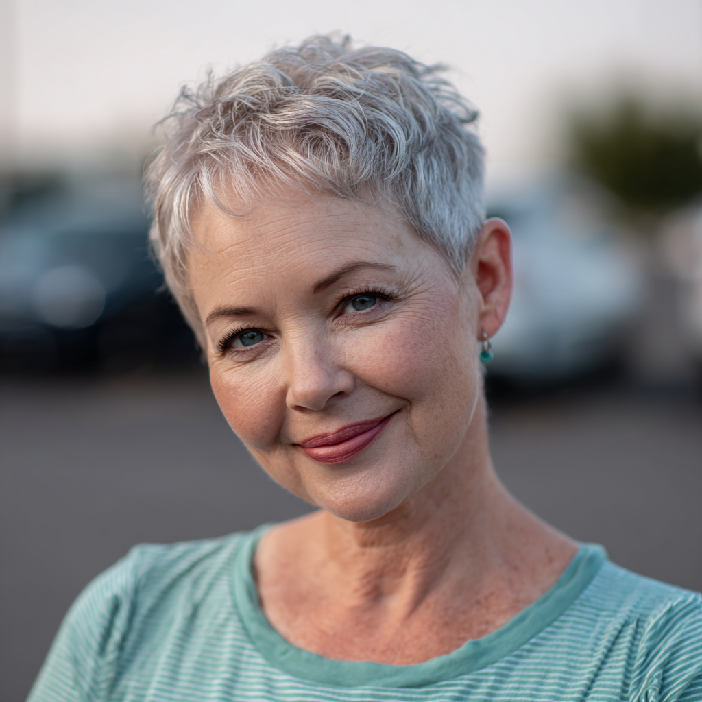 Modern Textured Silver Pixie with Gentle Waves