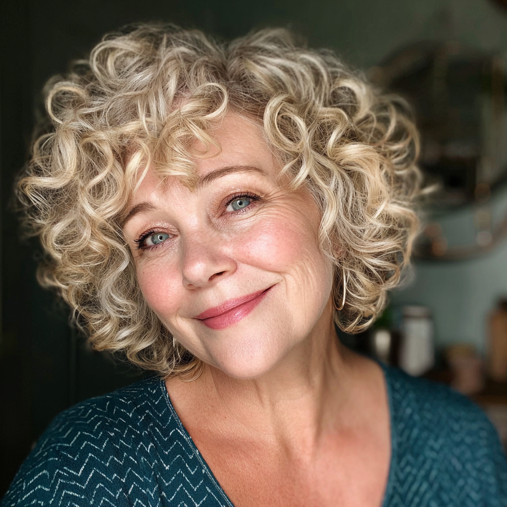Playful Short Curly Blonde Cut with Lively Volume