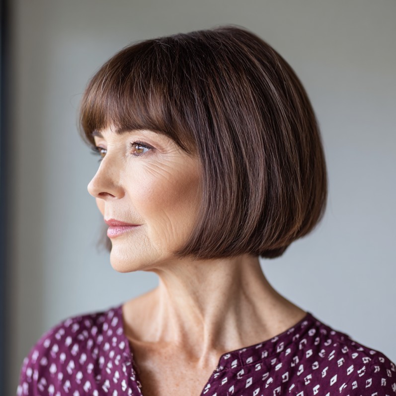 Sleek One-Length Bob with Soft Fringe