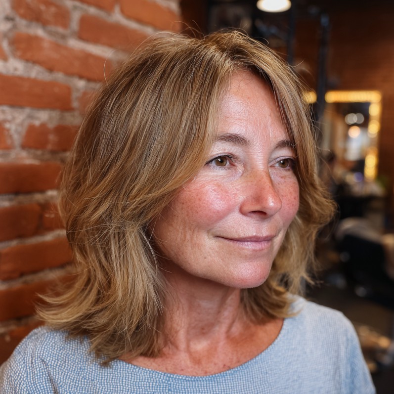 Soft Layered Cut with Subtle Blonde Highlights