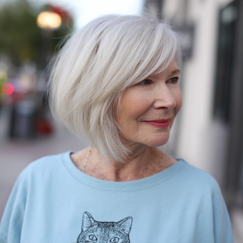 Soft Silver A-Line Bob with Subtle Layers