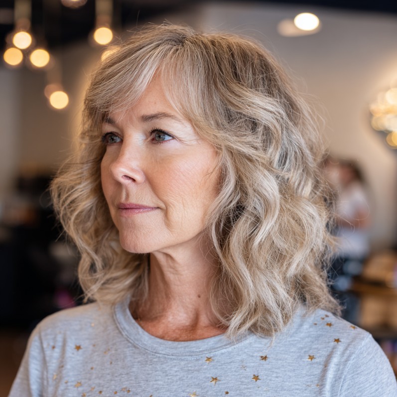 Soft Textured Waves with Blonde Highlights
