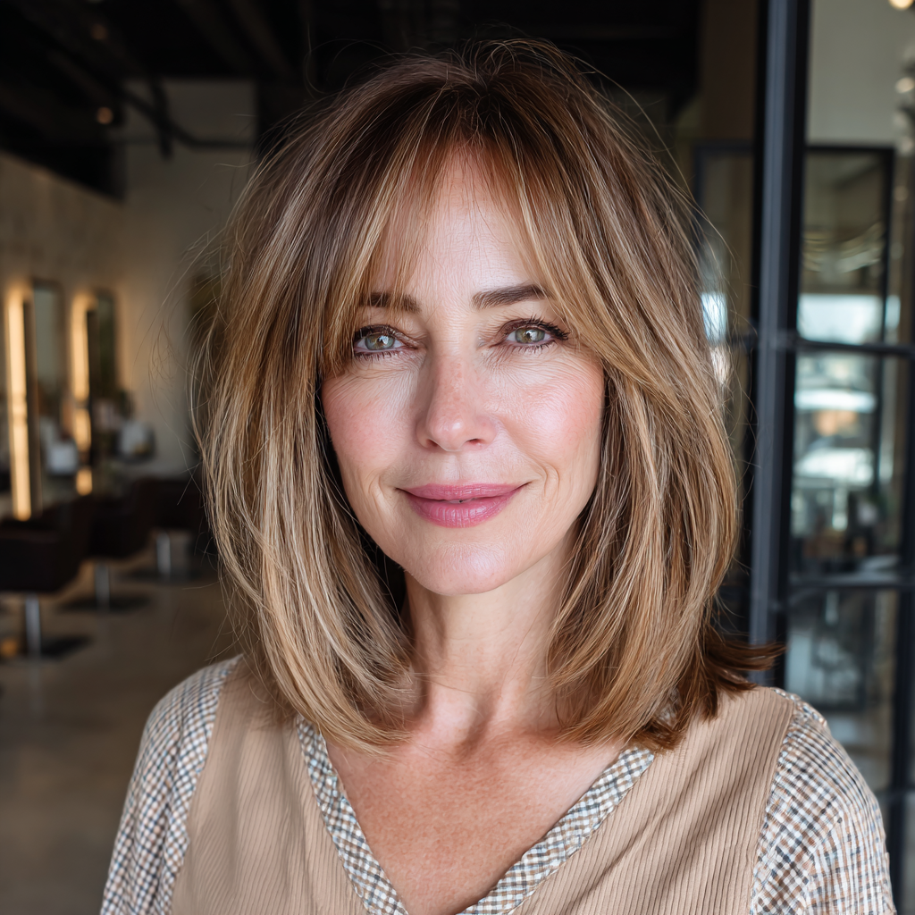Softly Layered Dimensional Brown Bob with Face-Framing Bangs