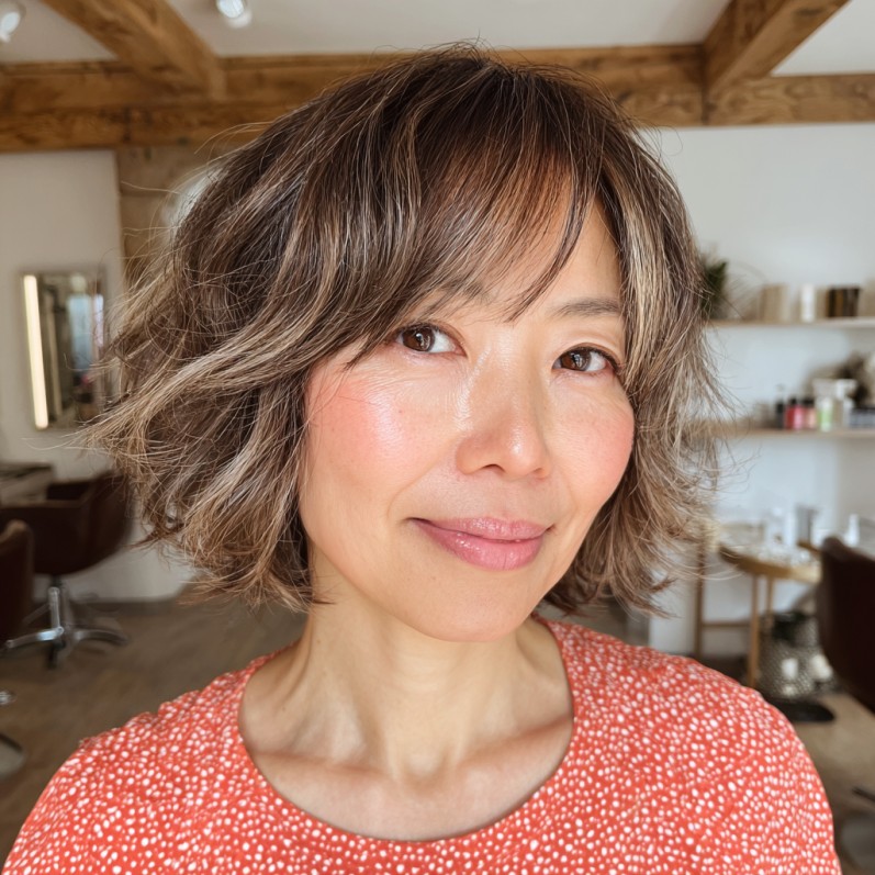 Softly Textured Bob with Subtle Blonde Highlights