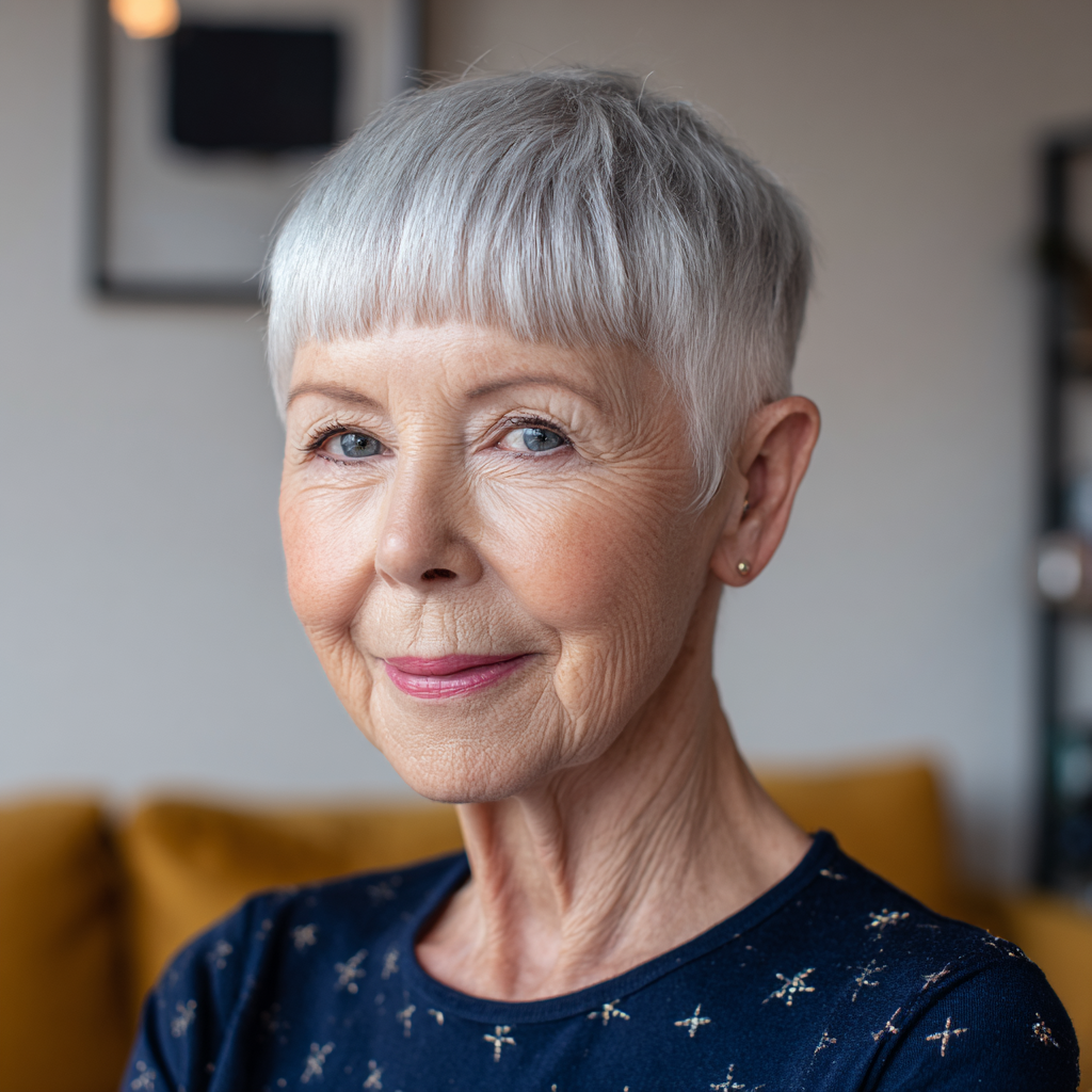 Stylish Short Silver Cut with Fluffy Baby Bangs