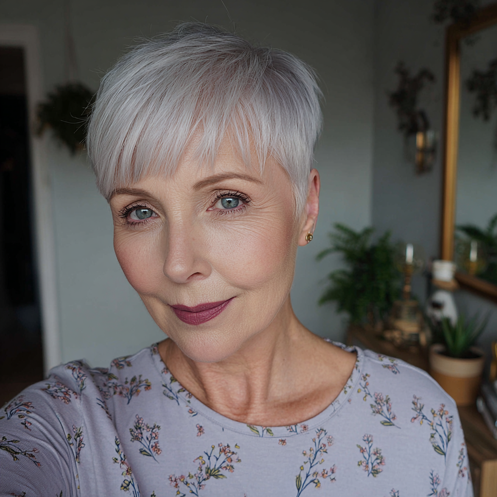 Stylish Silvery Pixie with Soft Textured Layers