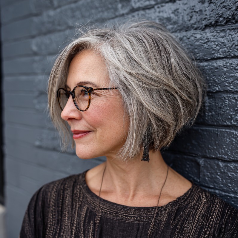 Stylish Textured Bob with Subtle Blonde Highlights