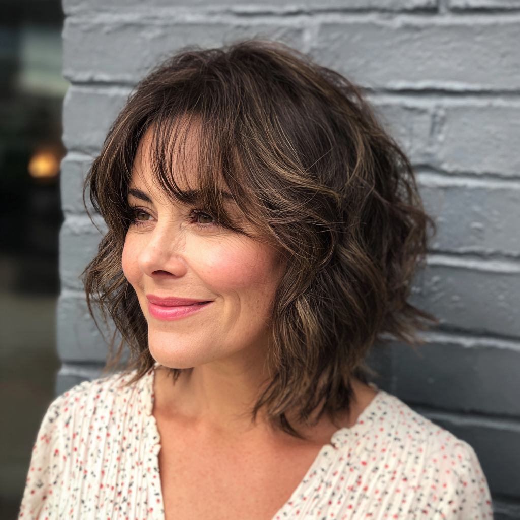 Stylish Textured Lob with Soft Face-Framing Bangs