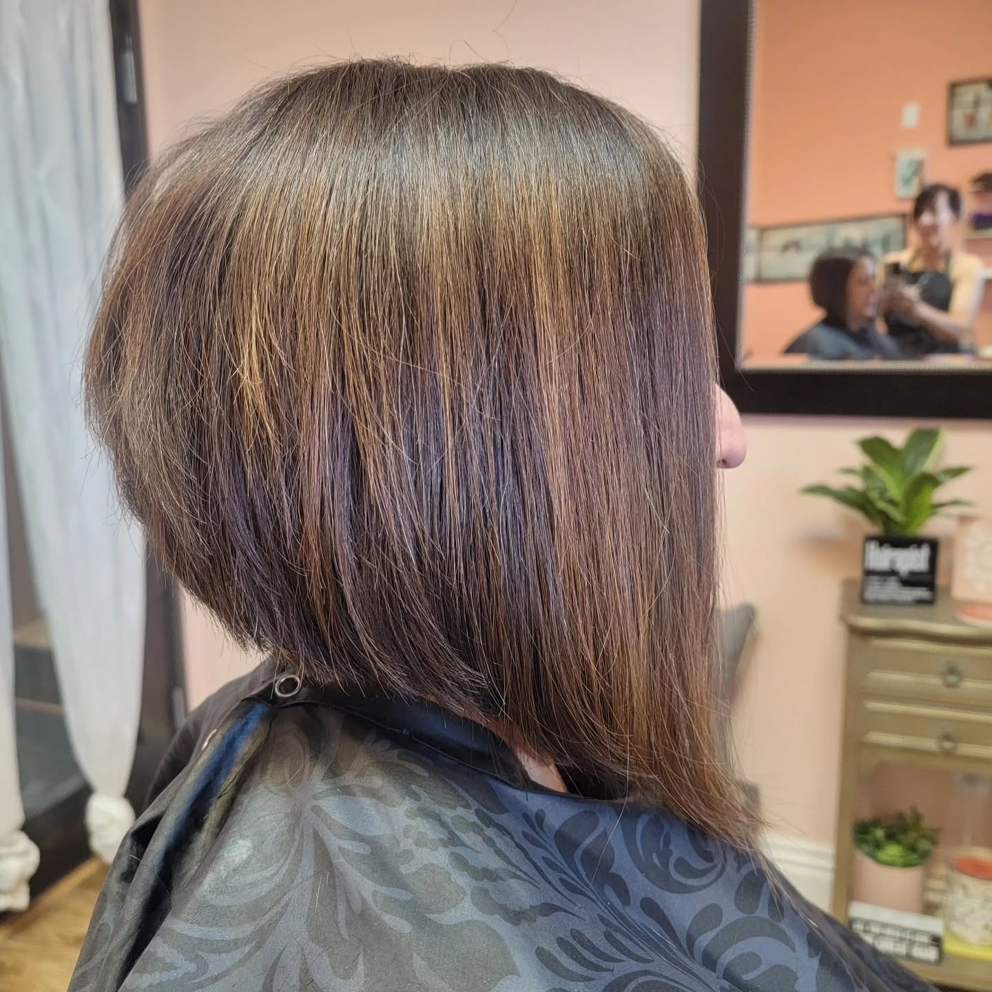 Textured Angular Bob with Subtle Warm Balayage