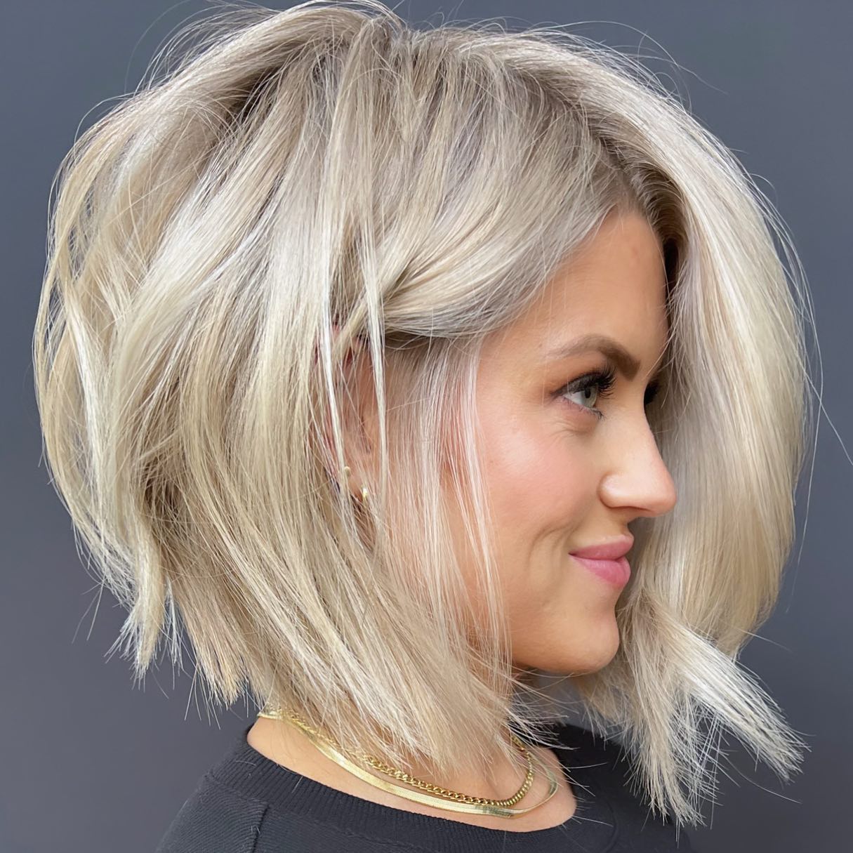 Textured Ash Blonde Angular Bob with Volume