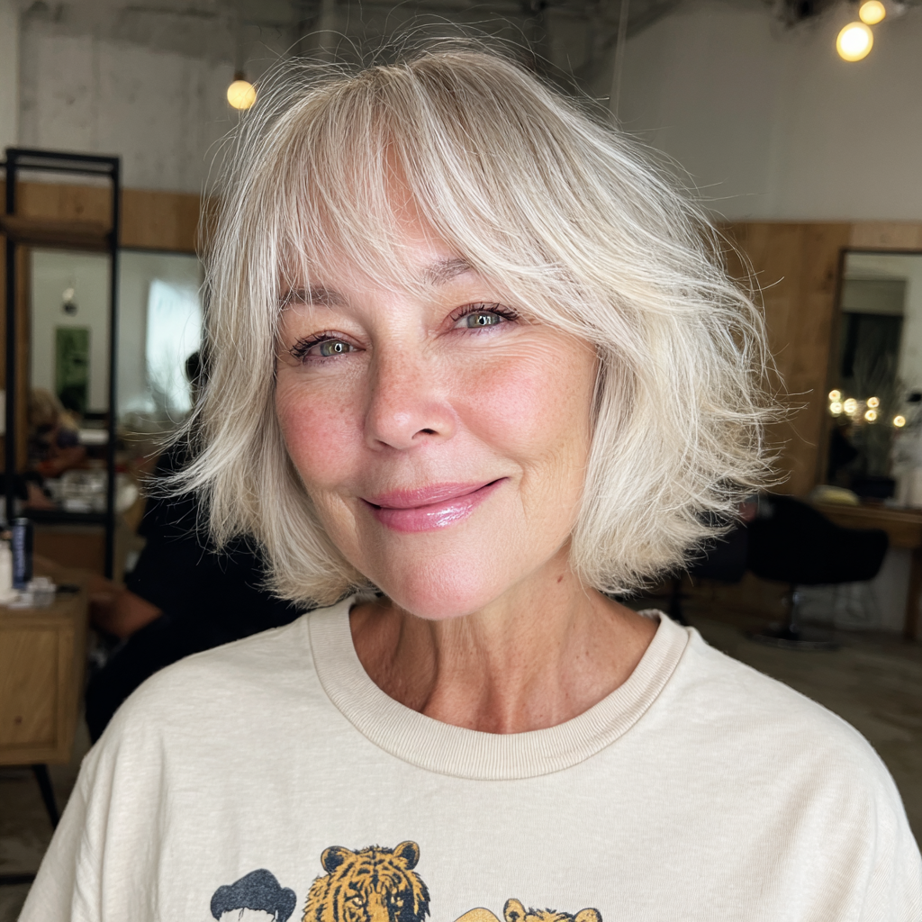 Textured Blonde Bob with Soft Bangs