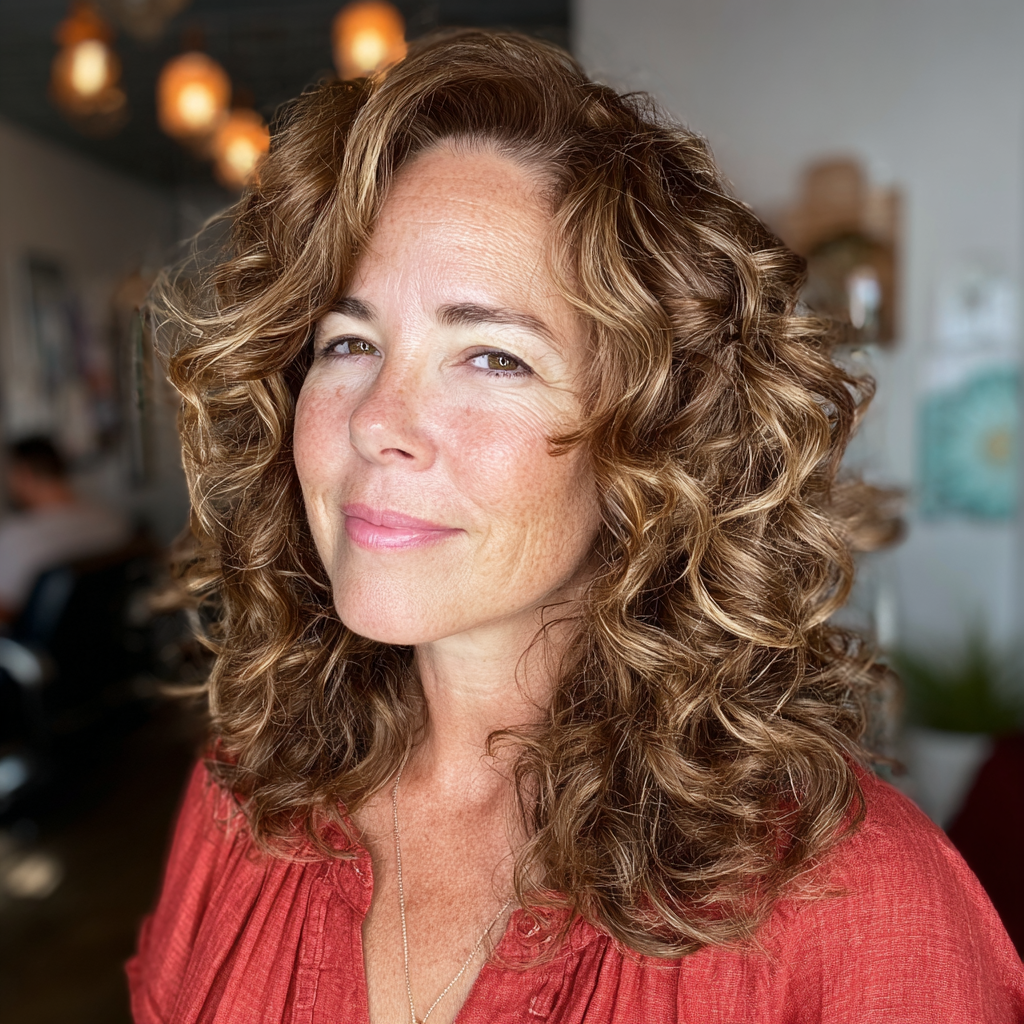 Textured Curly Brown Hair with Warm Highlights