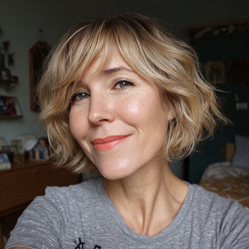 Textured Face-Framing Bob with Soft Curls