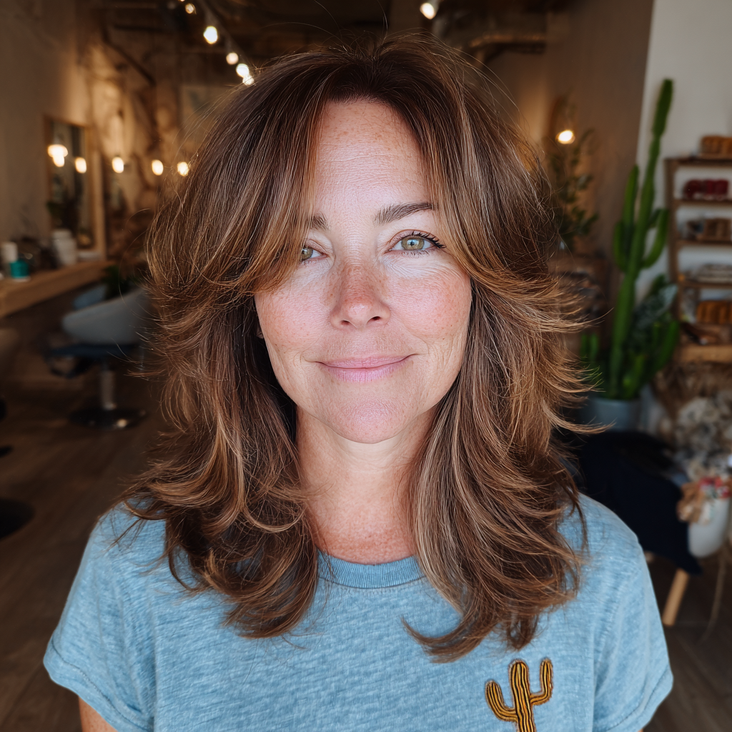 Textured Layered Brown Hair with Soft Face-Framing Layers