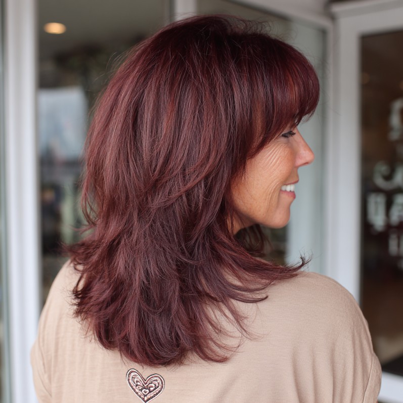 Textured Long Red Hair with Subtle Layers and Soft Bangs