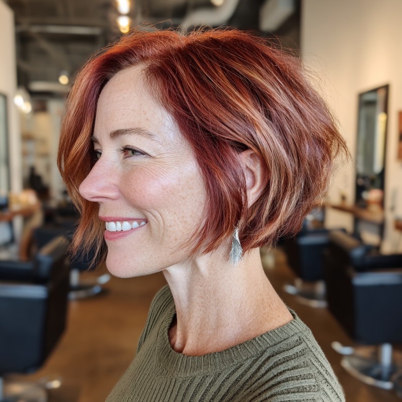 Textured Red Bob with Subtle Highlights