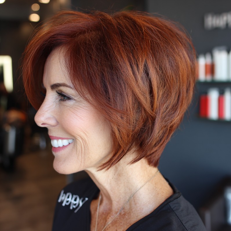 Textured Red Bob with Subtle Layers