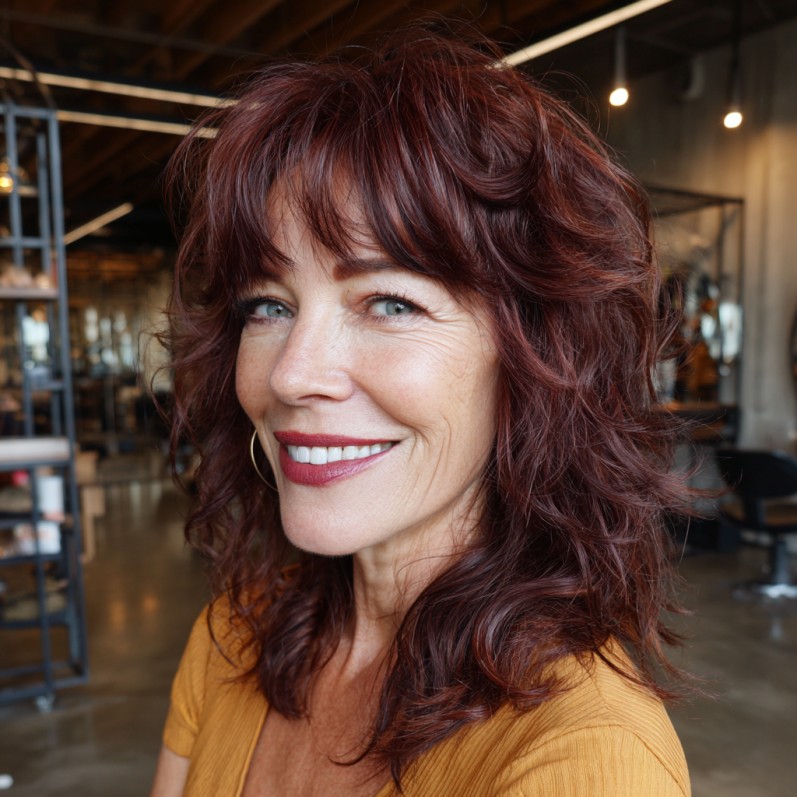 Textured Red Hair with Soft Waves and Face-Framing Layers