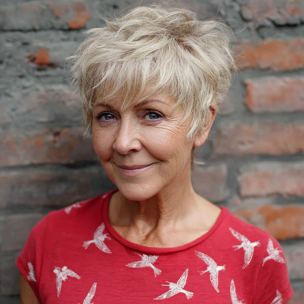 Textured Short Blonde Pixie with Feathered Layers