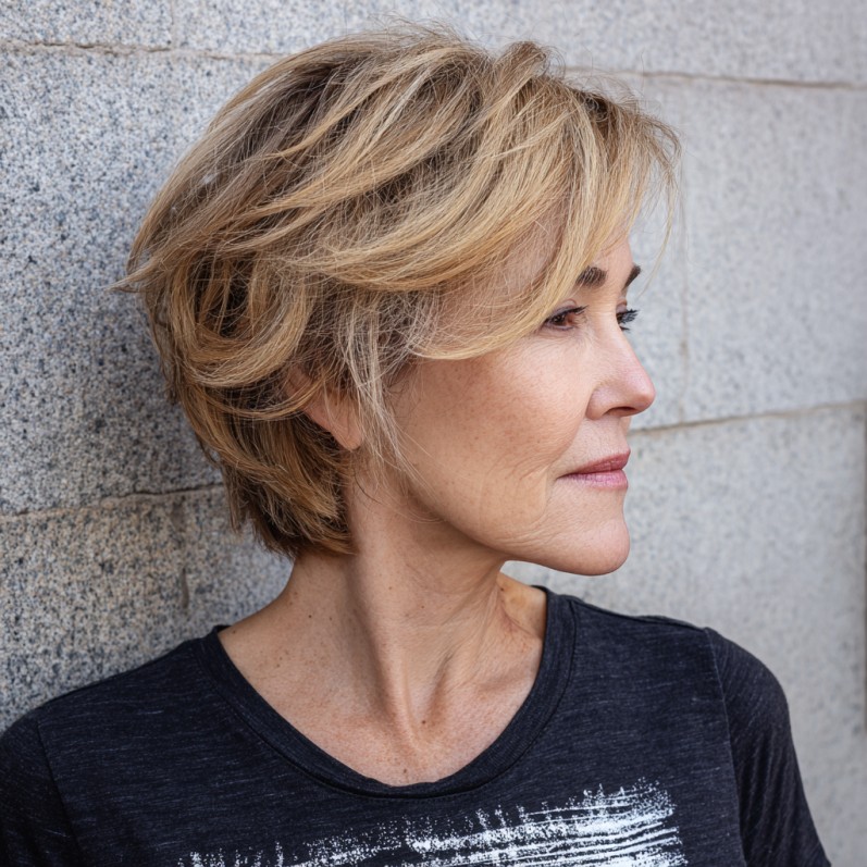 Textured Short Bob with Blonde Highlights