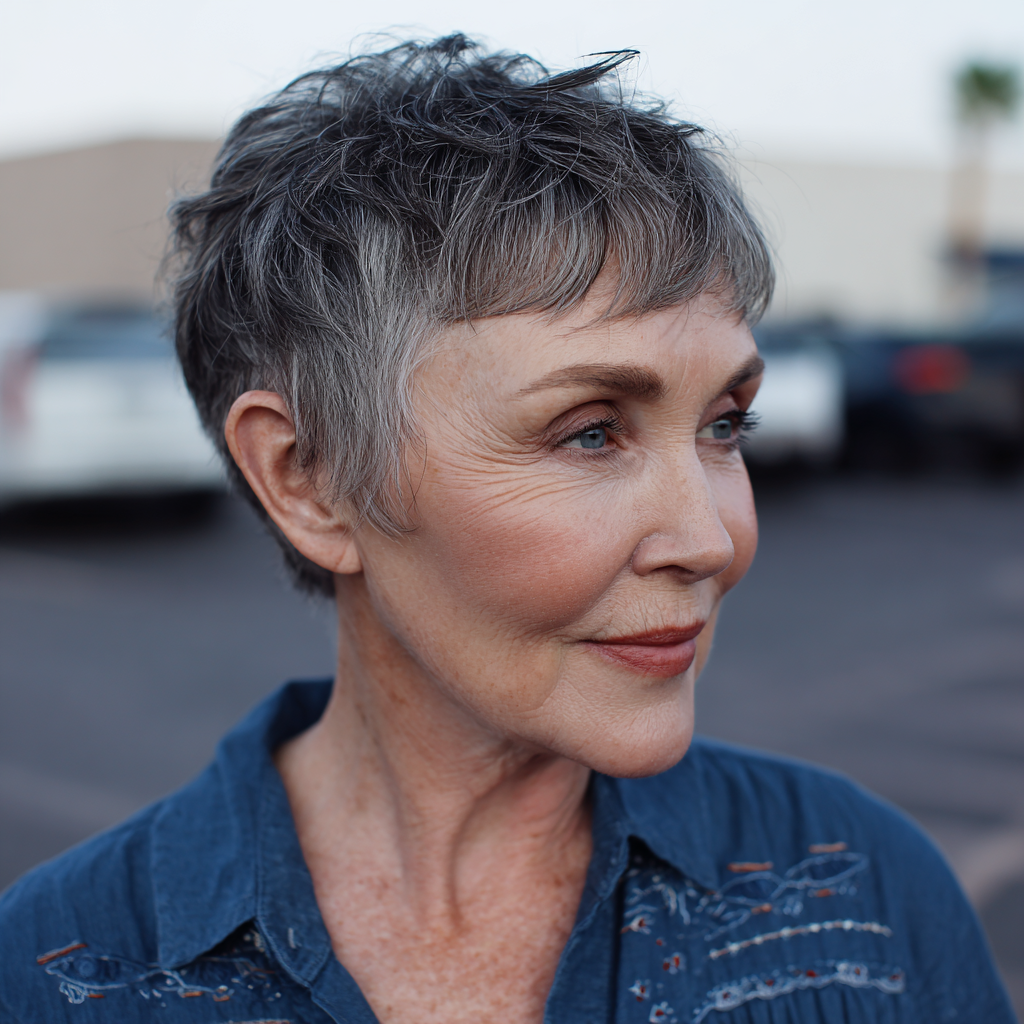 Textured Short Crop with Soft Baby Bangs