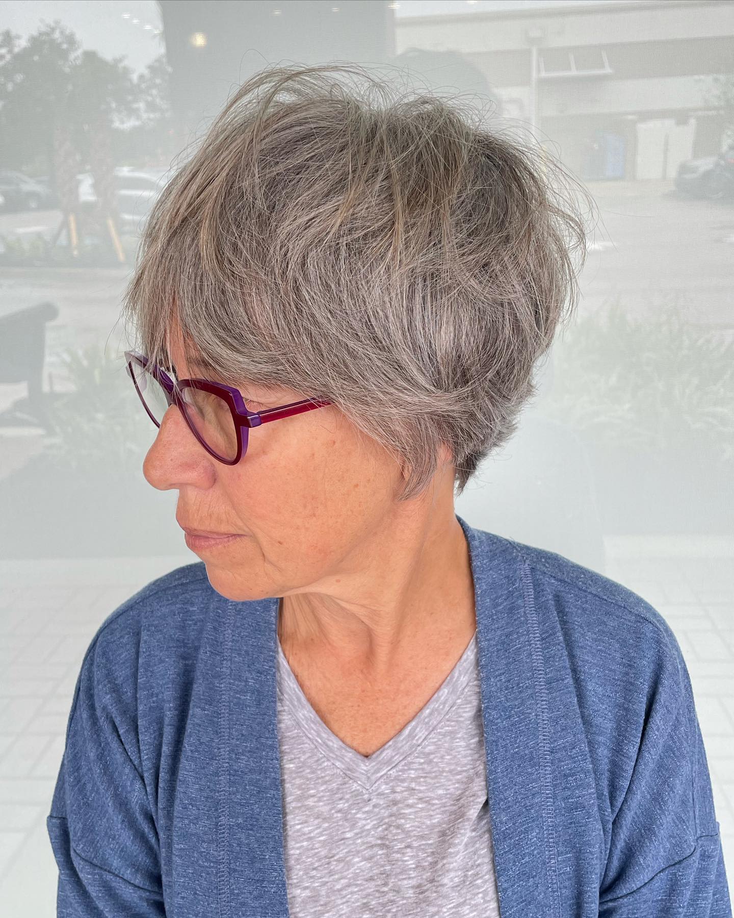 Textured Short Grey Crop with Playful Volume