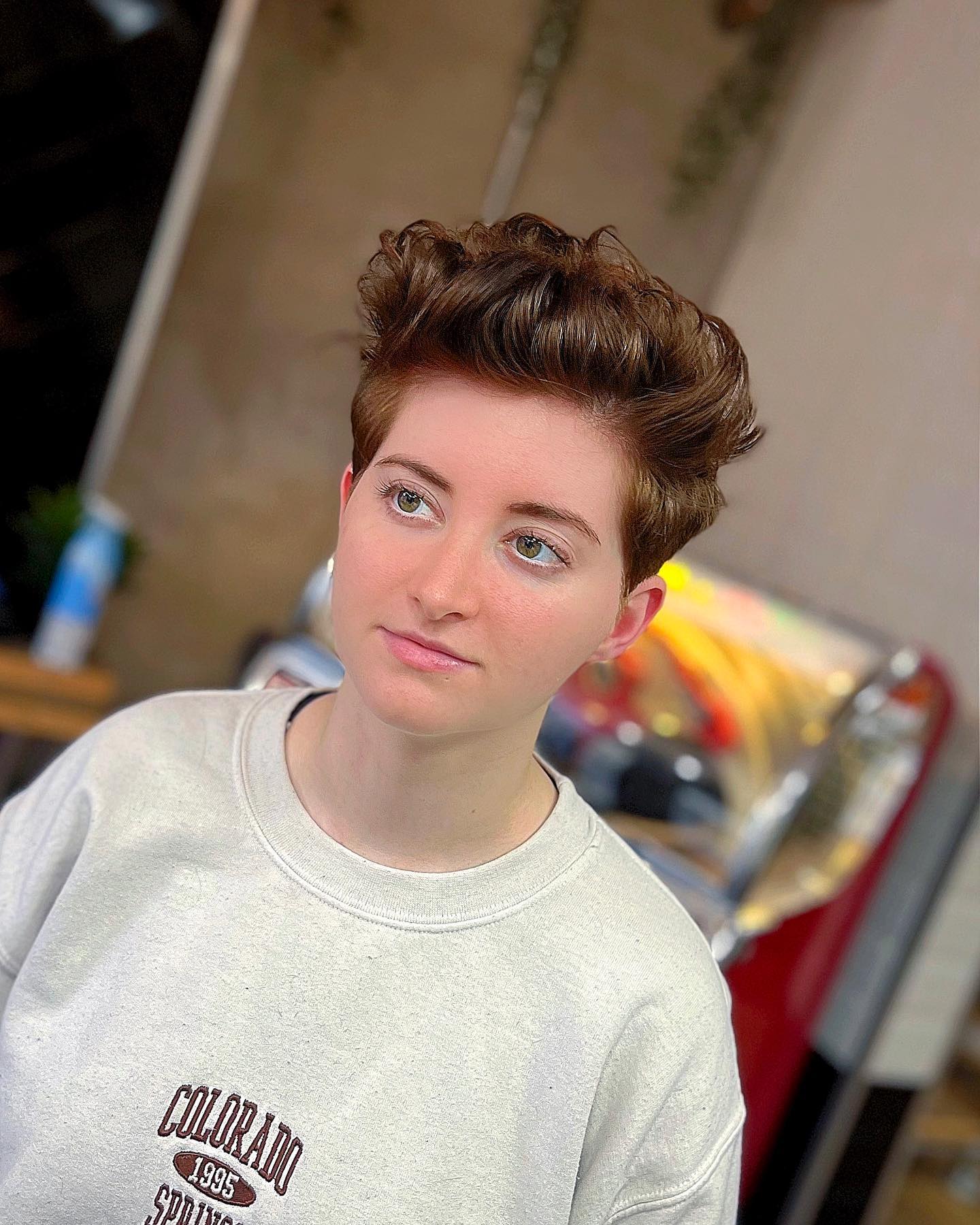 Textured Short Pixie with Playful Curls