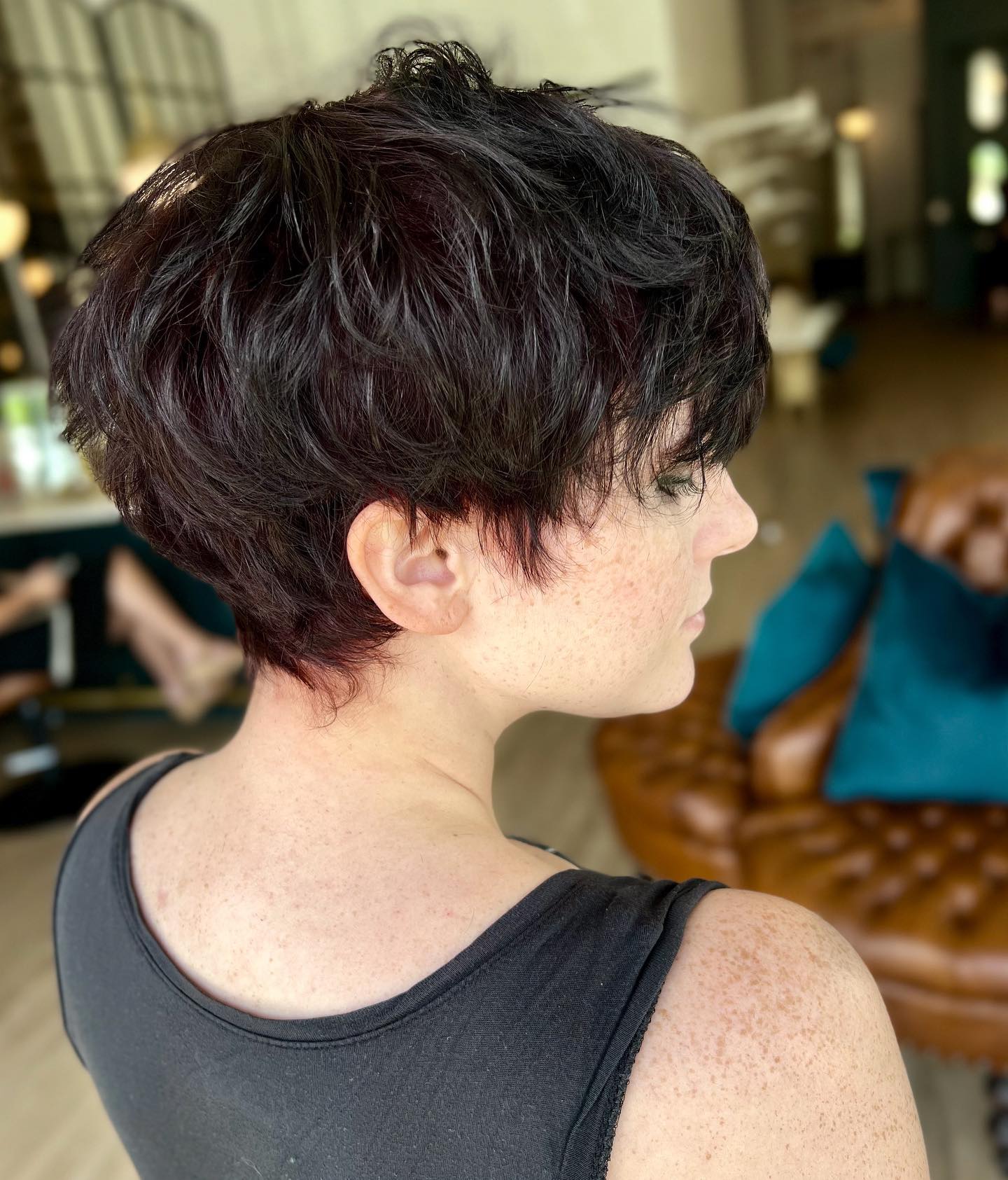 Textured Short Pixie with Rich Burgundy Highlights
