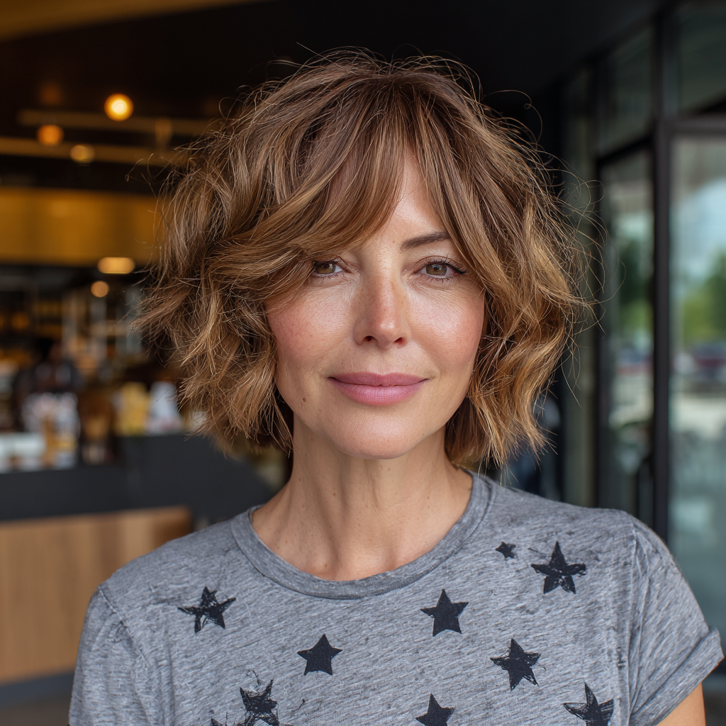 Textured Shoulder-Length Brown Waves with Soft Layers