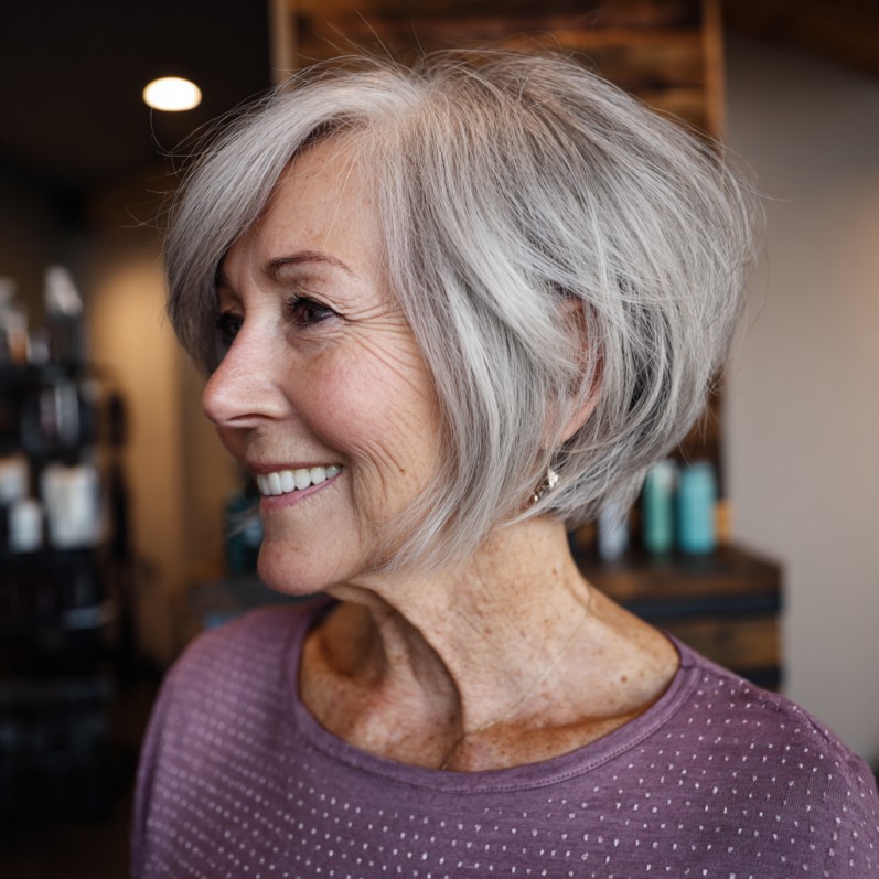 Textured Silver A-Line Bob with Subtle Movement