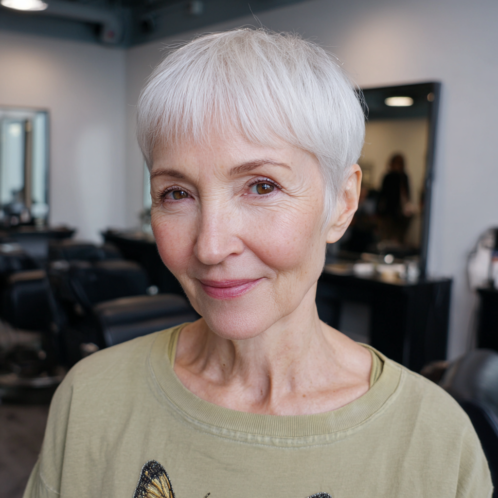 Textured Silver Crop with Soft Baby Bangs