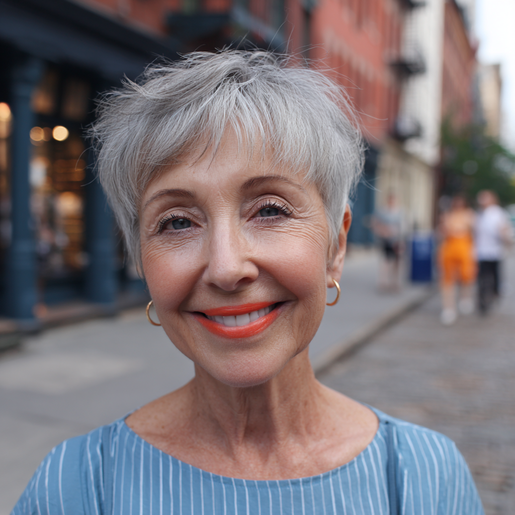 Textured Silver Pixie Cut with Gentle Baby Bangs