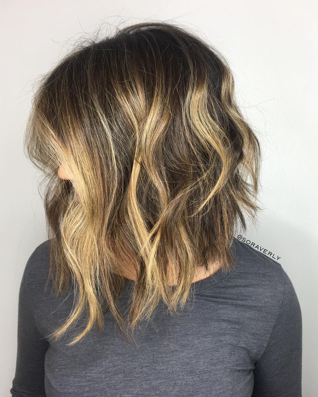 Textured Wavy Angular Bob with Sun-Kissed Highlights