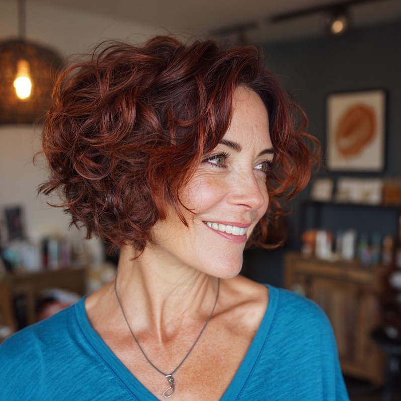 Vibrant Curly A-Line Bob with Playful Layers