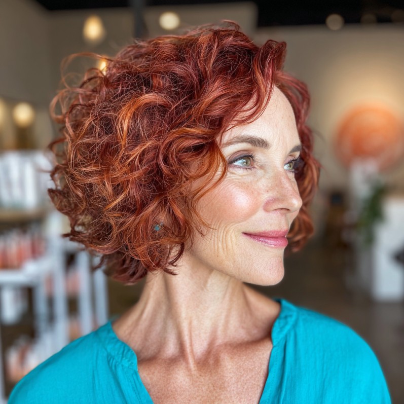 Vibrant Curly Red Hair with Defined Layers