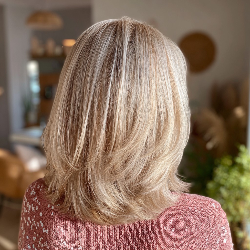 Beautifully Layered Light Blonde Cut with Soft Movement