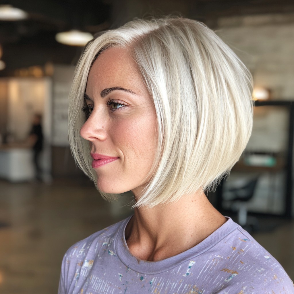 Bold Platinum Inverted Bob with Subtle Layers
