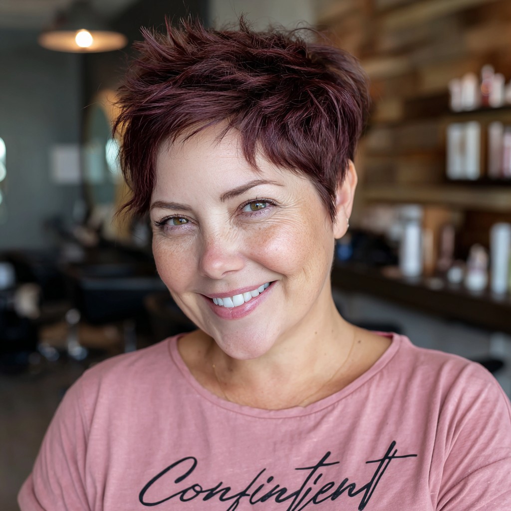Bold Short Spiky Cut with Rich Burgundy Tones