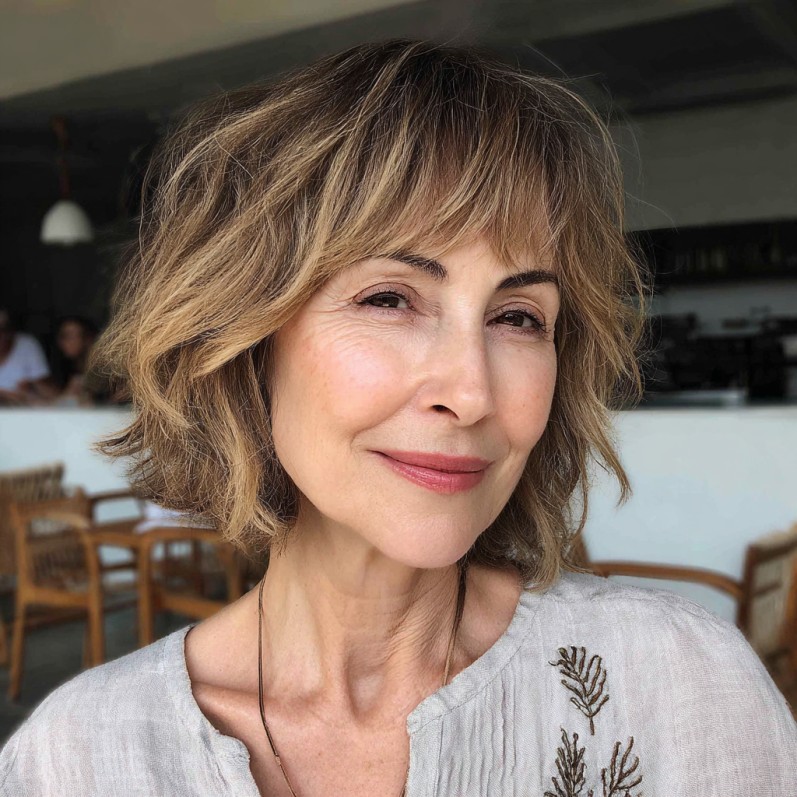Charming Wispy Layered Bob with Soft Bangs