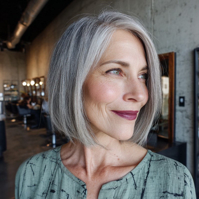 Chic Blunt Bob with Soft Silver Highlights